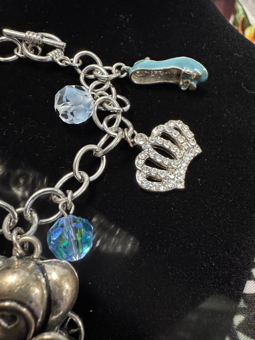 Silver-Tone Cinderella Themed Charm Bracelet with Blue Crystal Beads - Picture 4 of 4